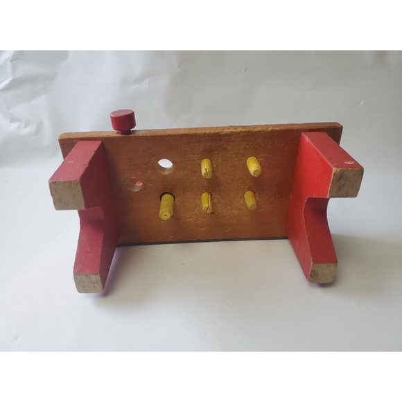Playskool Vintage Tool Bench with Hammer Pegs brown red and blue, 9 Removable pi - Picture 6 of 11